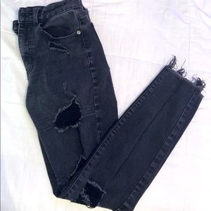 aero high rise black ripped jeans